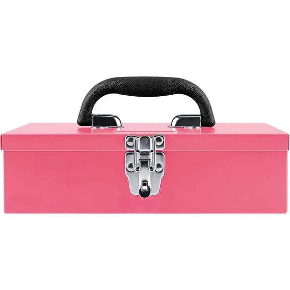 11'' Small Tool Box, Portable Metal Tool Box,Pink Mini Tool Chest, Portable Steel Tool Case with Metal Latch Closure for Basic Tool Kits or Craft Storage