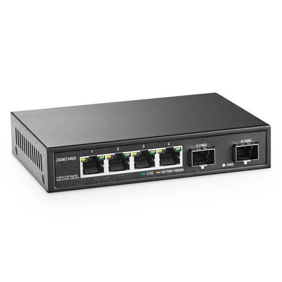 Conmutador de red YuLinca de 4 puertos 2.5G con 2x10G SFP de metal sin ventilador