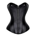 thumbnail image 1 of LELINTA Womens Waist Trainer Corset Faux Leather Zipper Front Corset Bustier Top Lace Up Overbust Plus Size S-6XL Red Black, 1 of 5
