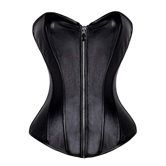 LELINTA Womens Waist Trainer Corset Faux Leather Zipper Front Corset Bustier Top Lace Up Overbust Plus Size S-6XL Red Black