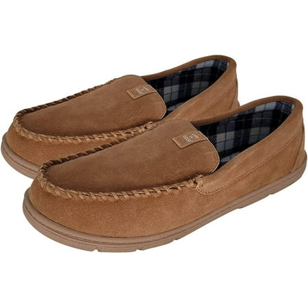 

LIFE IS GOOD Men s Plain Toe Moccasin House Shoes 302792M - Suede Close Back Indoor/Outdoor Slip-Ons - Comfy & Durable Loafers with Cushioned Footbed & TPR Outsoles Tan/Plaid - Size 8