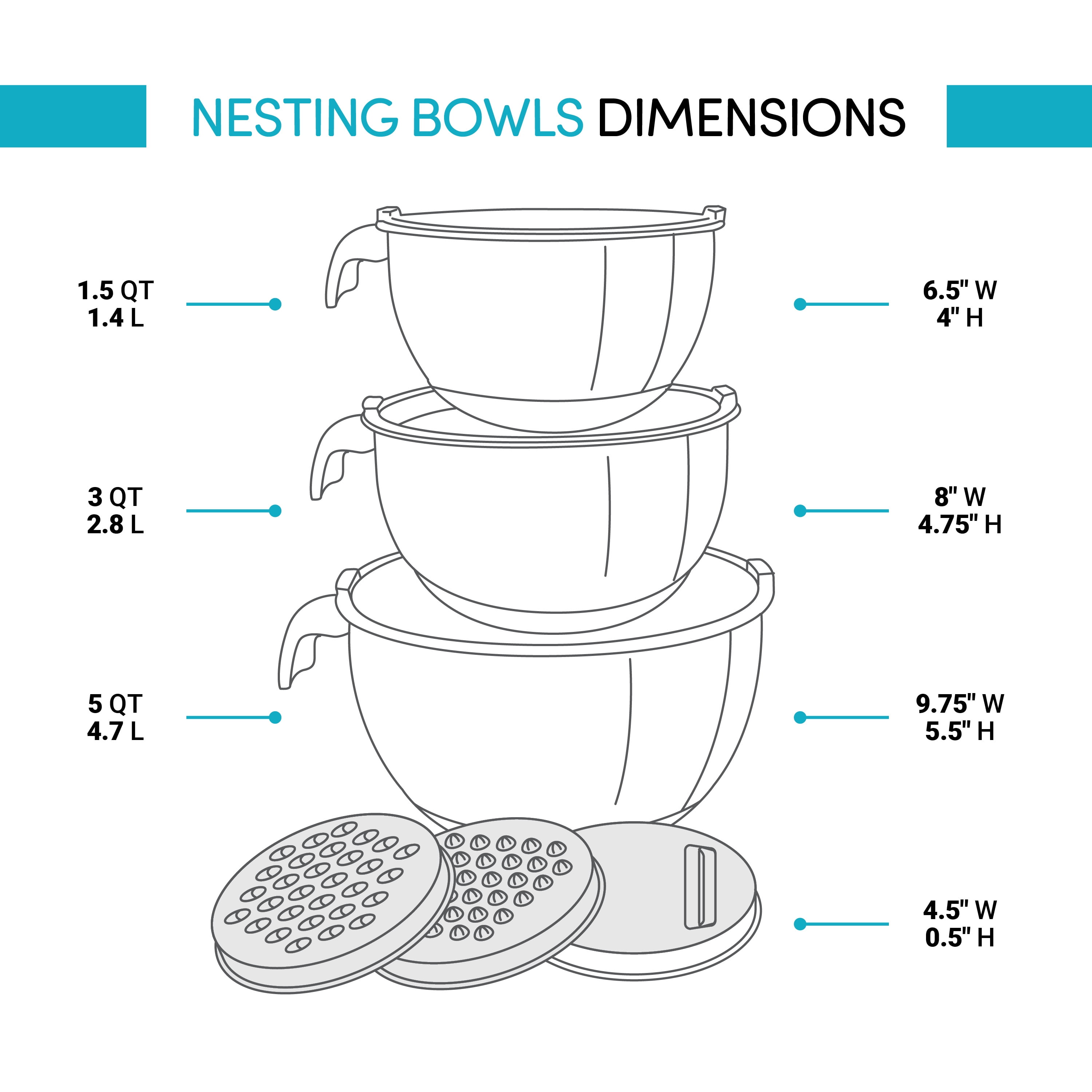 Belwares Stainless Steel Mixing Bowl Set, 5 Mixing Bowls with Lids and 3  Graters