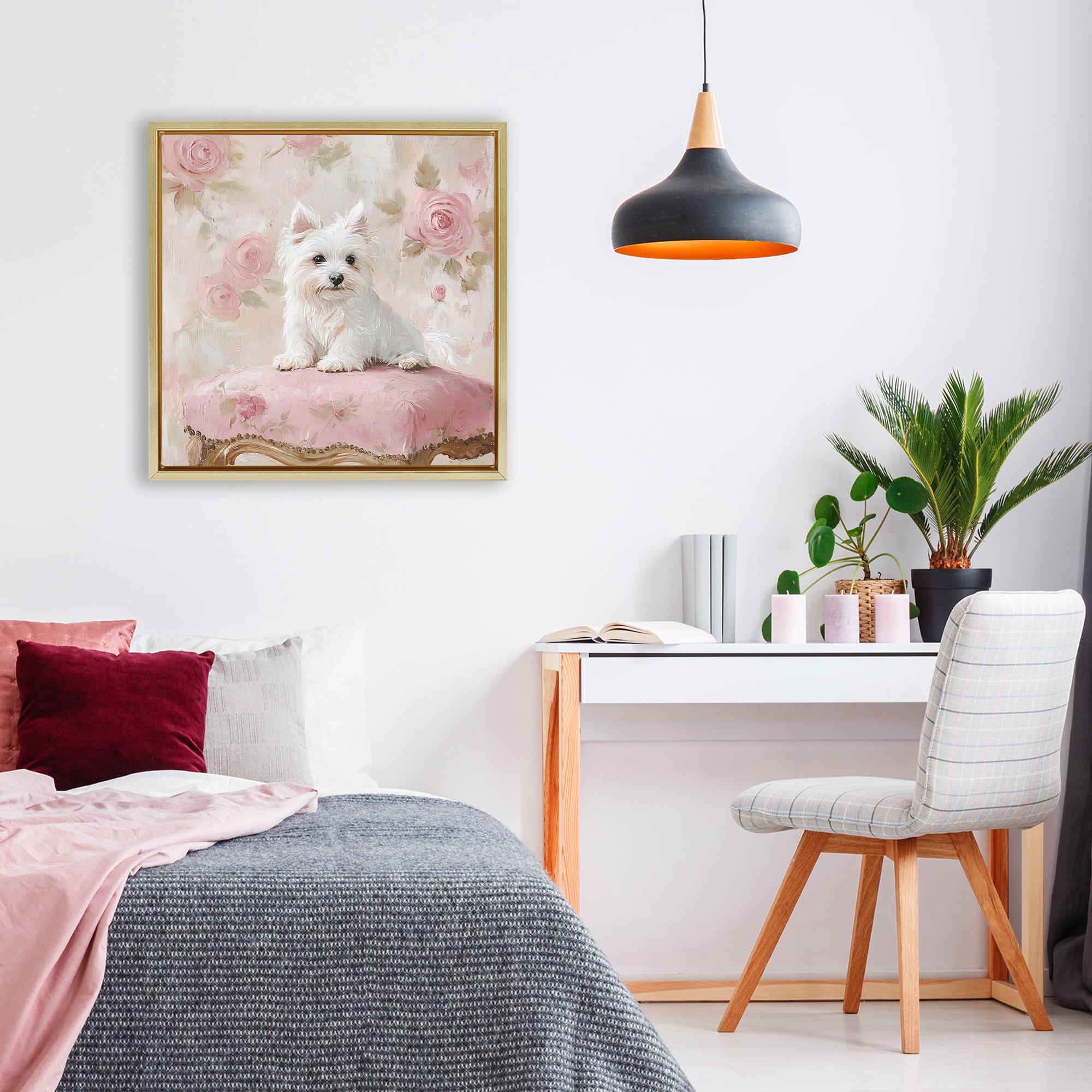 Stupell Industries Fancy Francesca Puppy Gold Framed Floater Canvas Wall Art, design by Tina LeCour