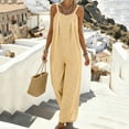 thumbnail image 6 of VBVC Women's Striped Sleeveless Jumpsuit , Spaghetti Strap Wide Leg Romper For Women , Ladies' Casual Loose One Piece Outfit with Pockets,Yellow,S-2XL, 6 of 7