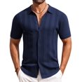 thumbnail image 6 of COOFANDY Mens Vintage Knit Polo Shirt Casual Short Sleeve Button Down Shirts Summer Beach Wear, 6 of 7