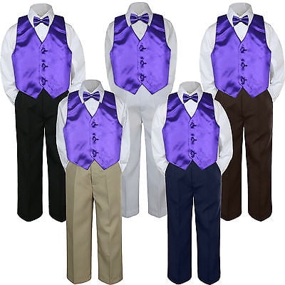 

4pc Purple Vest Bow Tie Suit Pants Set Baby Boy Toddler Kid Uniform S-7