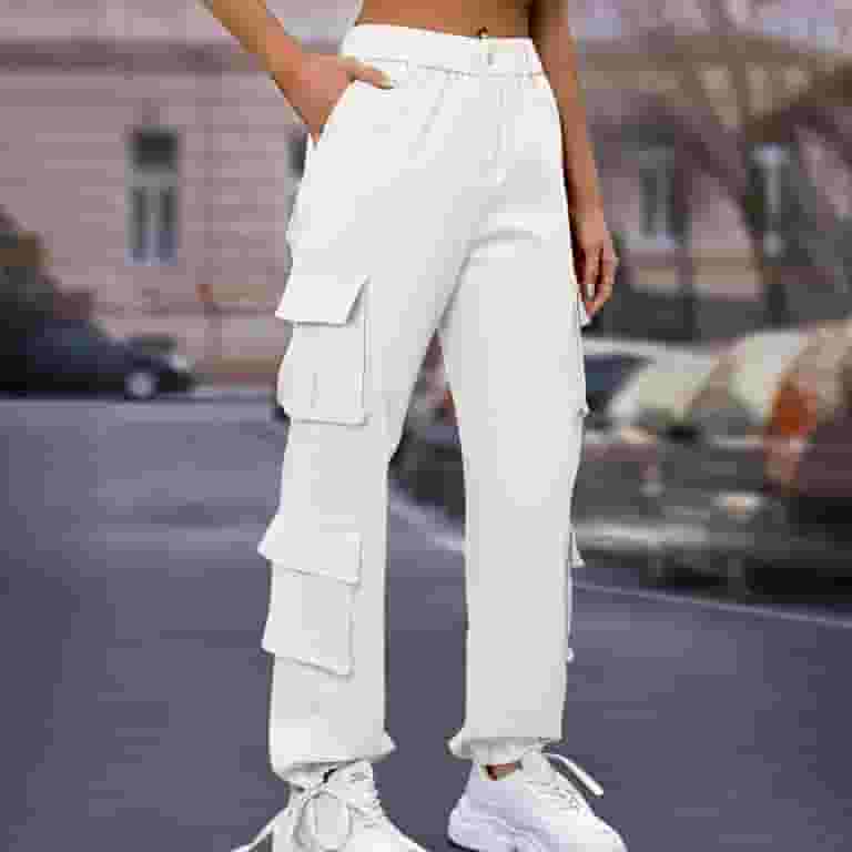 Womens Cotton Cargo Pants with Multi Pockets Drawstring Womens Cotton Cargo Pants with Multi Pockets Drawstring