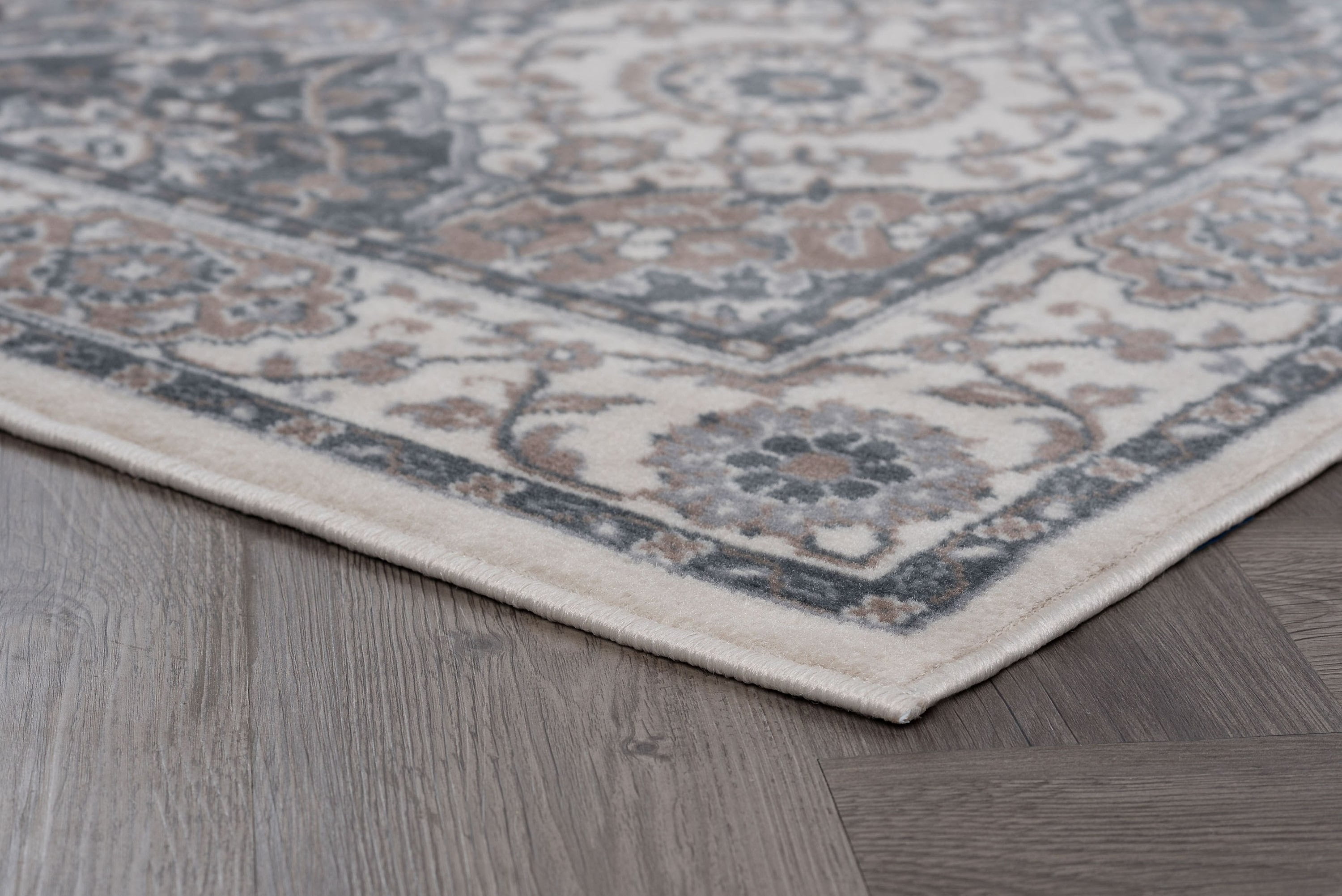Madison Traditional 2' x 7' Cream and Gray Polypropylene Indoor Area Rug