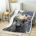 thumbnail image 2 of Highland Cow 50"x60" Throw Blanket ,Blue Denim Fleece Blanket Pink Checkered Buffalo Plaid Blanket Longhorn Bull Blankets,Cattle Farm Animals Farmhouse Wildlife Western Decor, 2 of 6