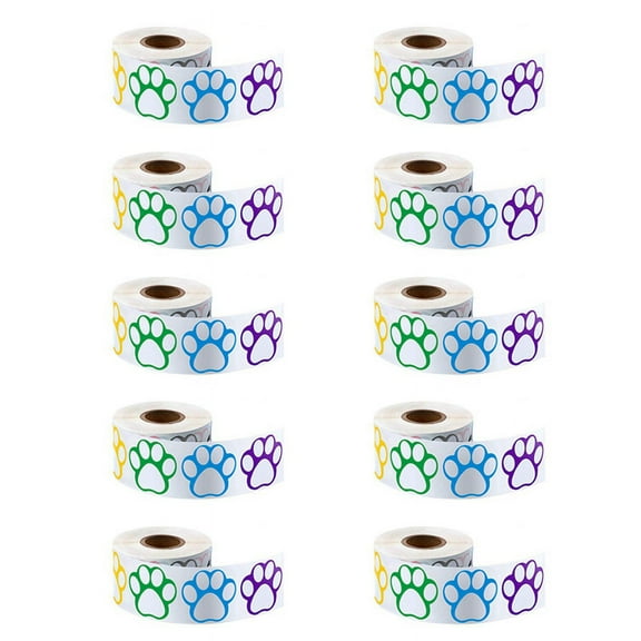 10X A Roll of 500 Pieces Colorful Stickers Dog Name Tags Labels Stickers Footprint, 1Inch (Mixed Color)