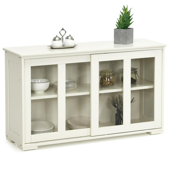 Giantex Stackable Buffet Cabinet, Kitchen Storage Cabinet with Sliding Tempered Glass Doors, Small Sideboard for Kitchen, Dining Room or Living Room, Antique White