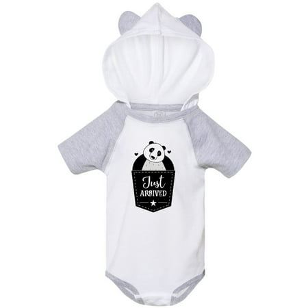 

Inktastic Just Arrived Panda Bear New Baby Gift Baby Boy or Baby Girl Bodysuit