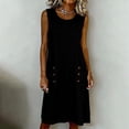 thumbnail image 2 of fheaev Women's Midi Dress Sleeveless Crew Neck Button Pocket Loose Casual Summer for Everyday Black XL, 2 of 7