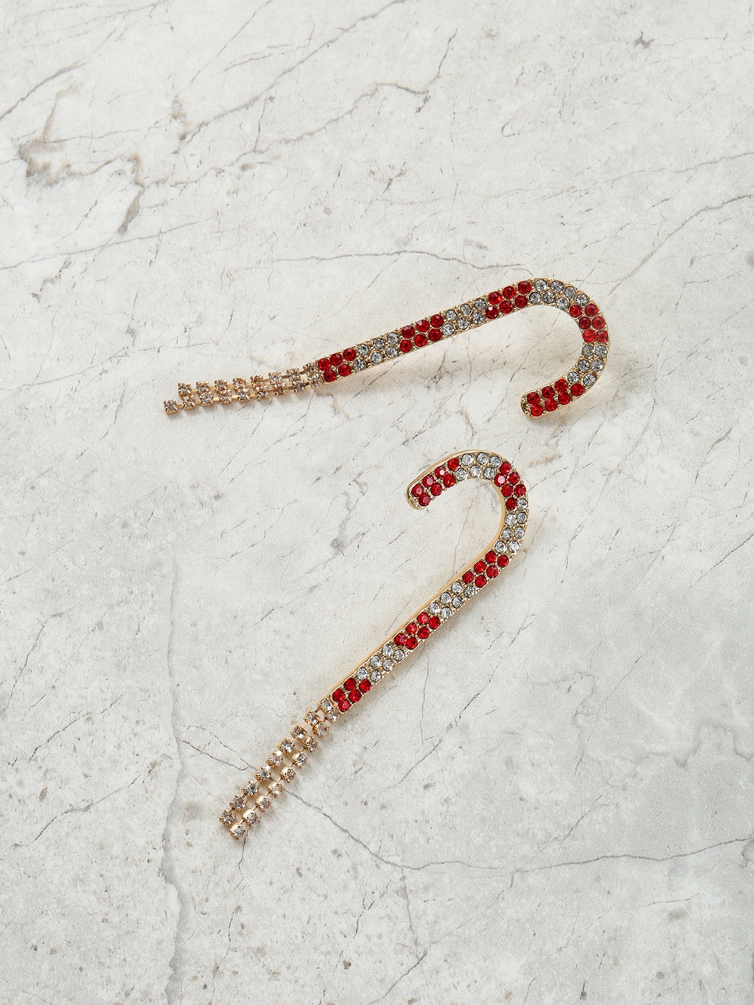 Holiday Time Rhinestone Candy Cane Earrings, 1 Pair