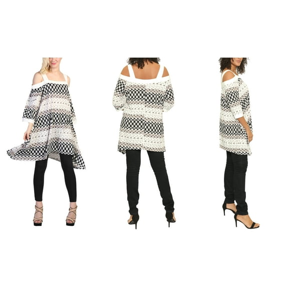 Women Summer Cold-Shoulder Sleeveless or Short Sleeves Printed Tunic Top Blouse
