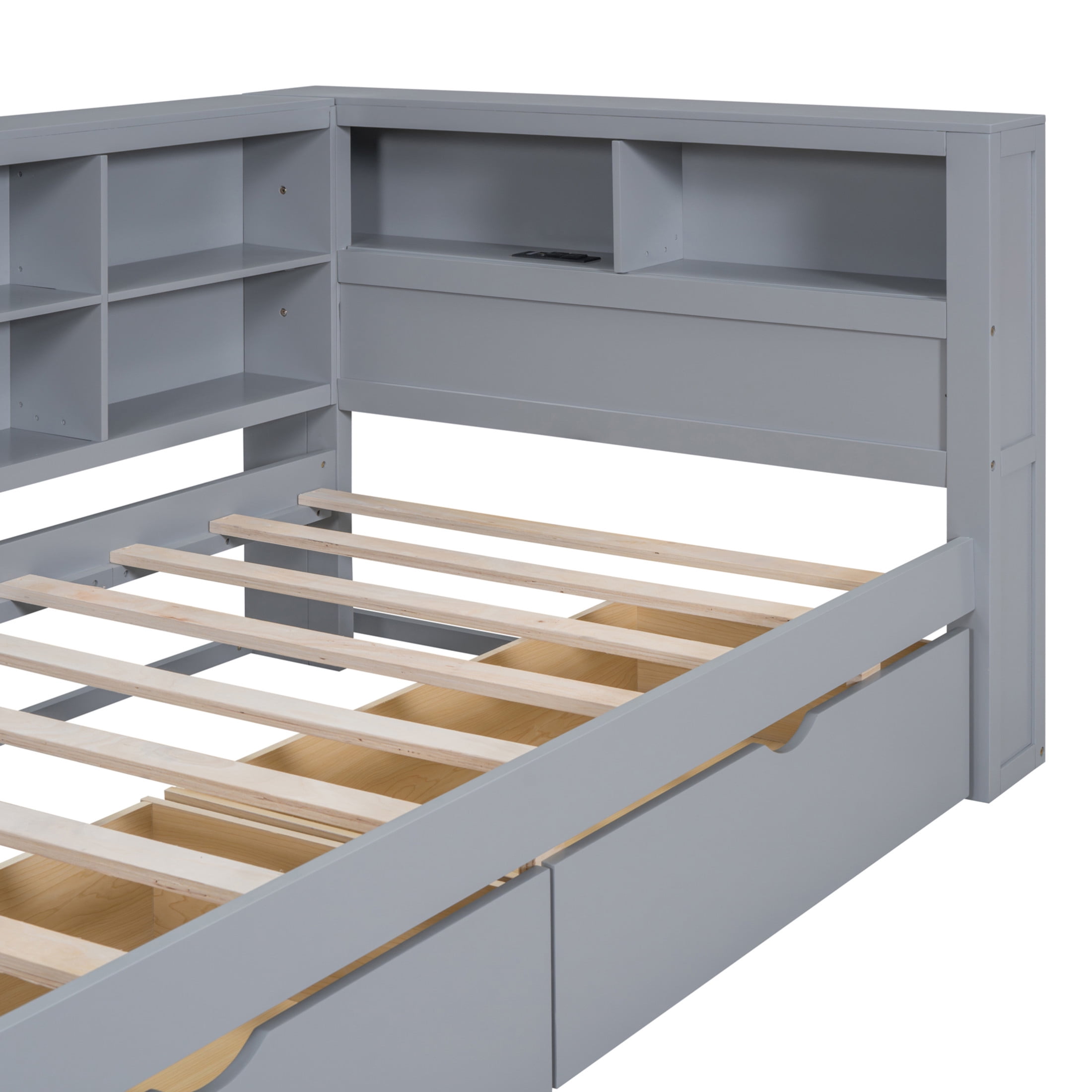 Noble House Twin Wooden Daybed with 2 Drawers, Storage Shelves and USB Charging Ports, Gray