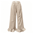 thumbnail image 5 of Women's Checkered Wide Leg Long Pants, High Waist Casual Trousers with Ruffle Hem, Loose Fit Summer Home Vacation Style Pants for Daily Wear Coffee S, 5 of 5