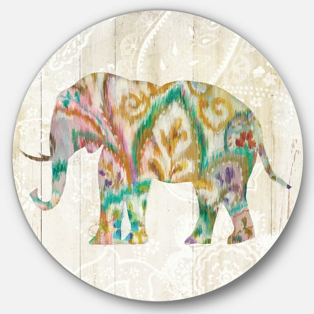 Designart 'Boho Paisley Elephant II vII' Traditional Metal Circle Wall Art