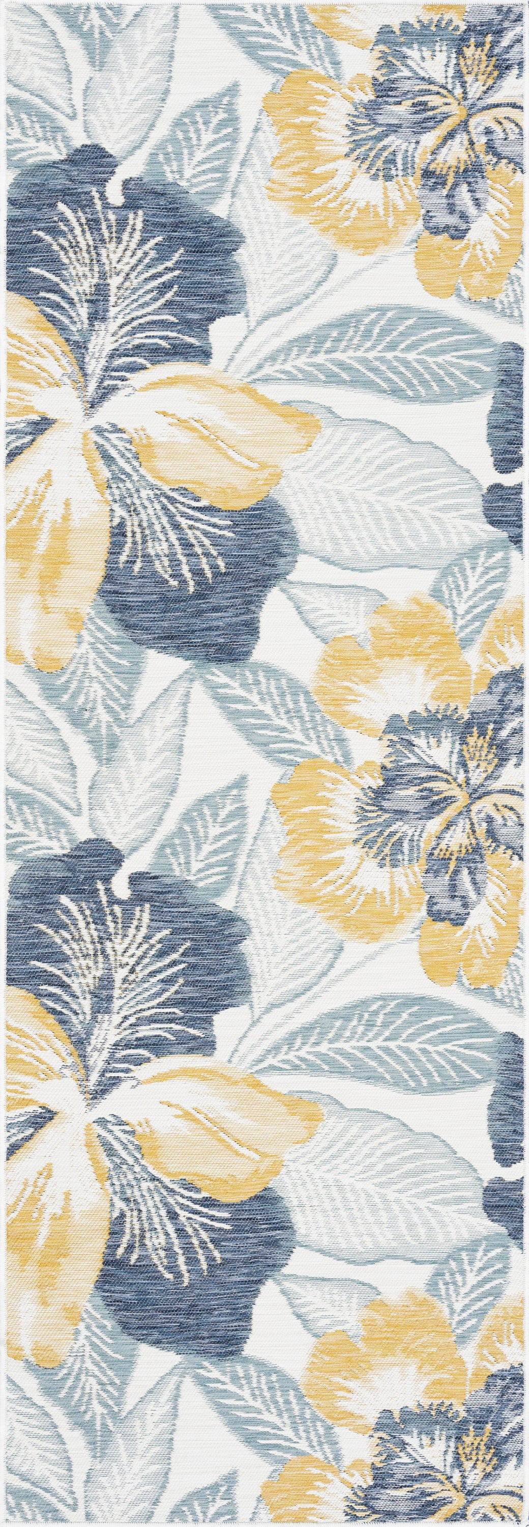 Bliss Rugs Floral Indoor Outdoor Rug Reversible Runner Rug for Patio, Hallway, Entryway, Deck, Navy ,2' x 8'