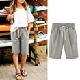 thumbnail image 2 of Summer Savings Clearance! Itsun Girls Shorts,Girls Linen Shorts Casual Bermuda Long Linen Shorts High Waisted Comfy Summer Shorts with Pockets Gray 3-4 Years, 2 of 5