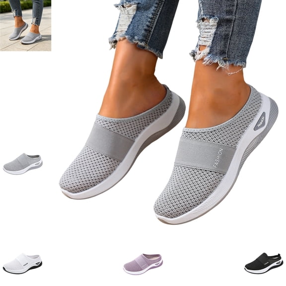 YOUYEDIAN Mules for Women Fashion Breathable Mesh Slip On Round Toe Versatile Sport Flats Casual Cut-Out Design Soft Walking Shoes