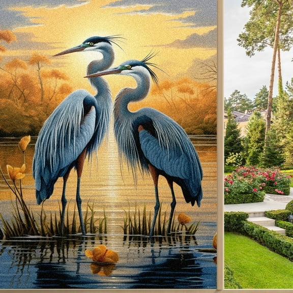 Static Cling Decorative Window Film Frosted Privacy Film Window Clings for Glass Windows No Glue Window Sticker for Bathroom Bedroom Office Two Blue Herons Standing