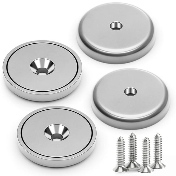 FINDMAG 4 Pack Neodymium Magnets Cup Magnets with Countersunk Hole, Strong Round Base Rare Earth Magnets, 110 LBS Pull Force, 1.26"D x 0.2"H, 4 Screws Included
