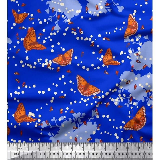 Soimoi Silk Fabric Dot,Floral & Butterfly Print Sewing Fabric Yard 42 Inch Wide