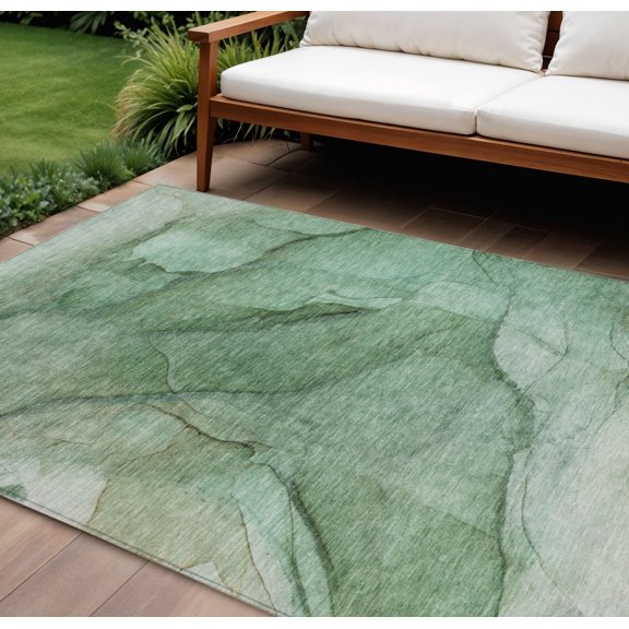 HomeRoots 578110 9 x 12 ft. Abstract Washable Indoor & Outdoor Rectangle Area Rug, Green & Sage