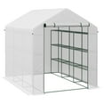 thumbnail image 2 of Outdoor Lighting Outsunny Walk-in Greenhouse for Outdoors with Roll-up Zipper Door, 18 Shelves, PE Cover, Small and Portable Green House, Heavy Duty Humidity Seal, 95.25" x 70.75" x 82.75", White,Out, 2 of 5