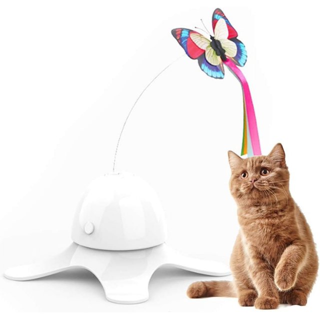 Juguetes para gatos, ejercicio divertido, juguetes giratorios para gatitos con aleteo eléctrico, Teaser para gatos con reemplazo de mariposa