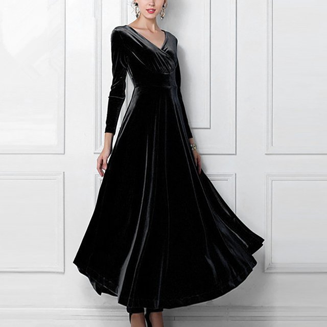 ICHUANYI Clearance Fashion Women Sexy Casual V-Neck Solid Slimming Long Leeve Dress(Black, S) ICHUANYI WER2023081200451