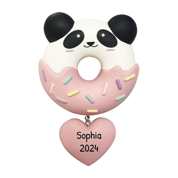 Personalized Pink Panda Donut Christmas Tree Ornament with Heart 2024-Ornaments by Elves