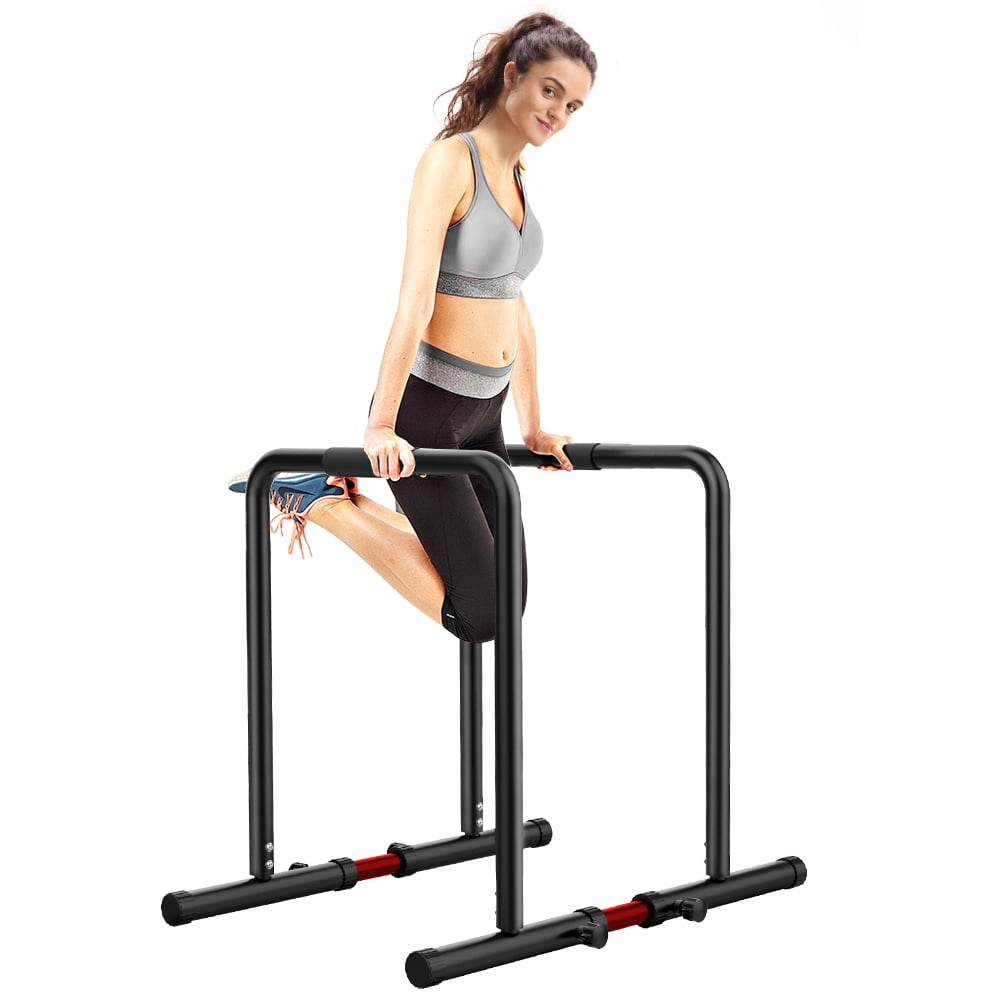 Red Prosource Fit Dip Stand Station Pull-Ups L-Sits Heavy Duty Ultimate Body Press Bar with Safety Connector for Tricep Dips Push-Ups