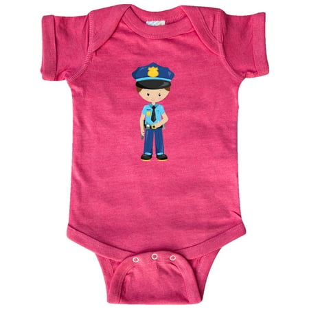 

Inktastic Cute Boy Policeman Brown Hair Police Uniform Gift Baby Boy Bodysuit