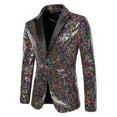 thumbnail image 5 of INSPIRE CHIC Sequin Blazer for Men's Peak Lapel Color Block Shiny Sparkly Sports Coat S Multicolor, 5 of 5