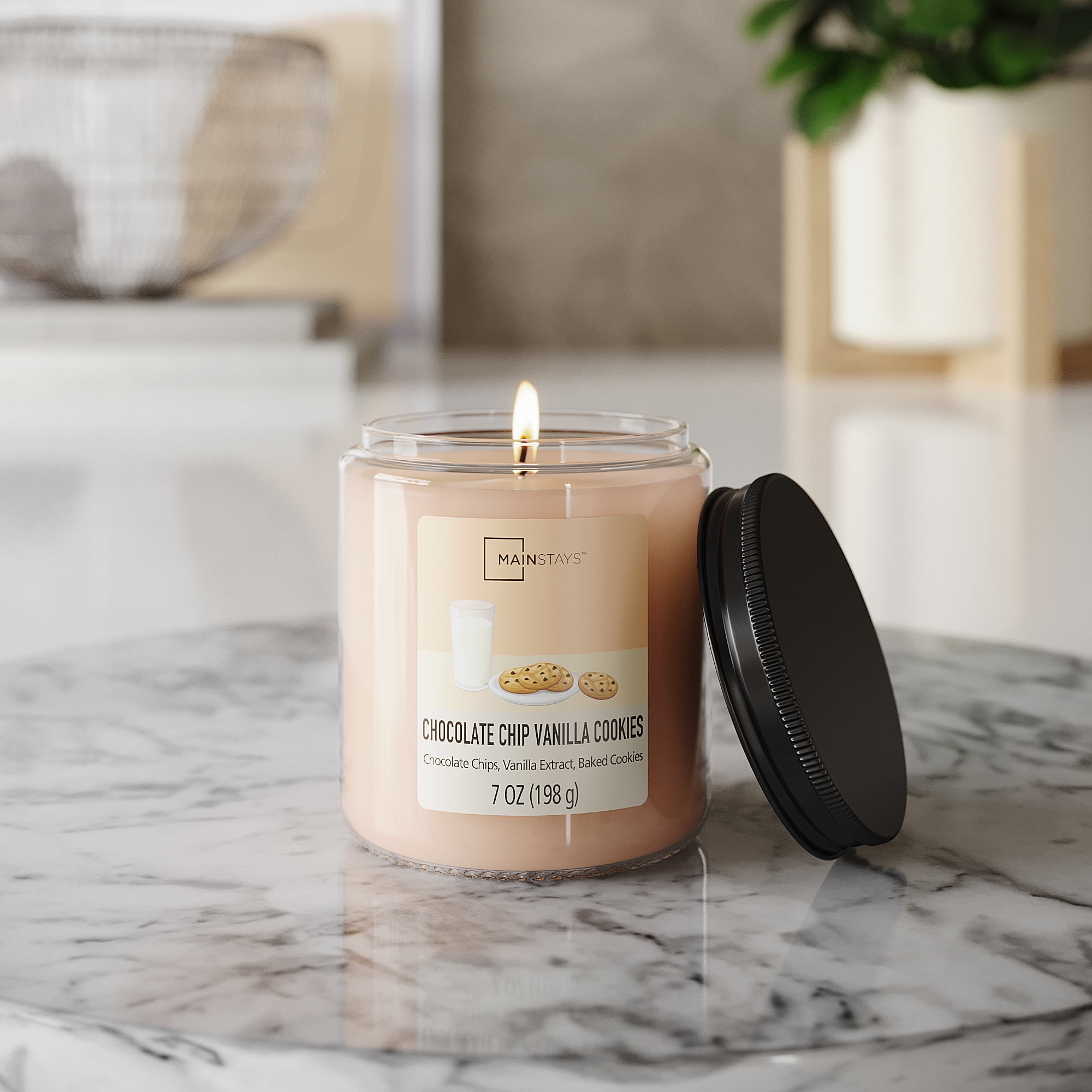 Mainstays Single-Wick Twist Glass Jar Scented Candle, Chocolate Chip Vanilla Cookies, 7oz.