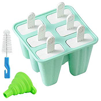 TORENG Popsicle Molds DIY Frozen 6 Pieces Silicone Ice Pop Molds BPA Free Popsicle Mould Reusable Easy Release Frozen Ice Cube Tray Molds with Silicone Funnel and Cleaning Brush