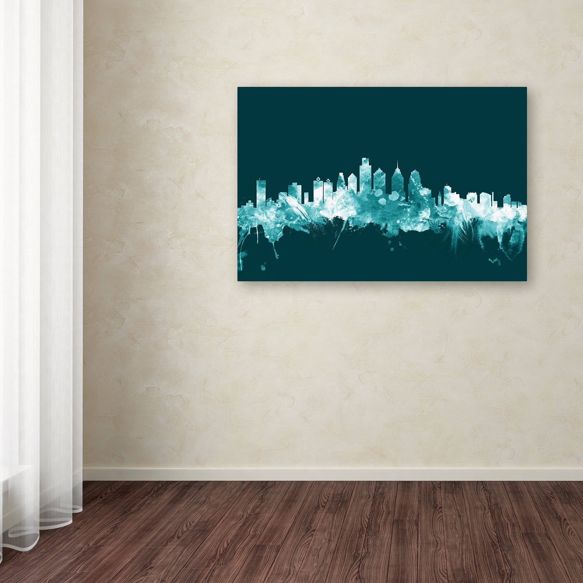 Trademark Fine Art "Philadelphia PA Skyline Teal" Canvas Art by Michael Tompsett