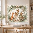 thumbnail image 5 of Woodland Animals Amidst Festive Evergreen Branches, Whimsical Watercolor for Nature Lovers, Forest Scene Art, Christmas Gift, Tapestry Wall Hanging for Living Room and Nursery, 5 of 7