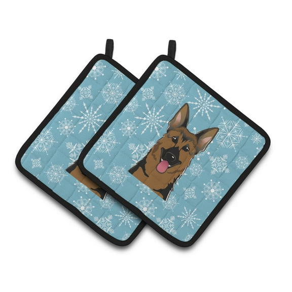 Snowflake German Shepherd Pair of Pot Holders