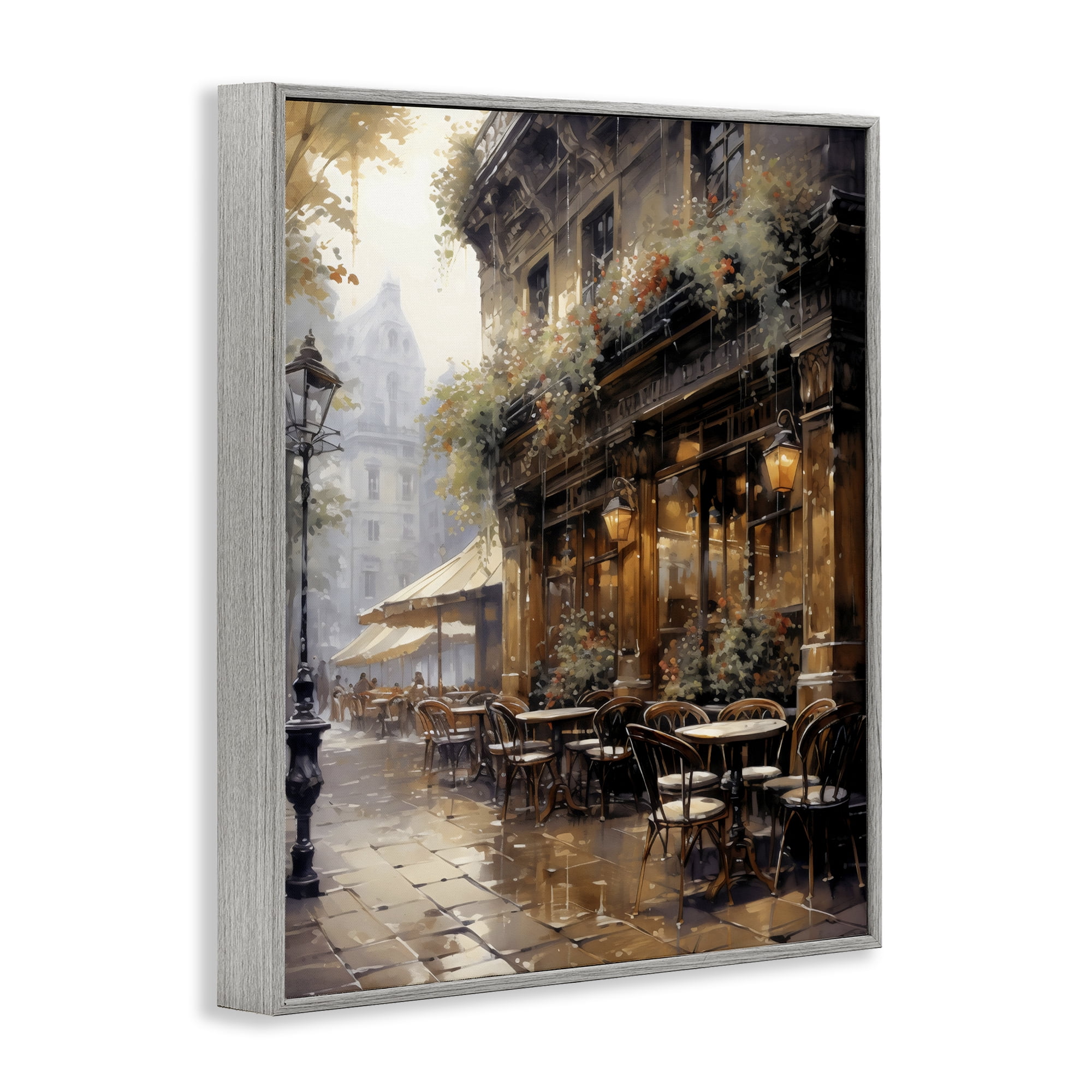 Stupell Industries Paris Street Cafe in Rain Gray Framed Giclee Art, design by Creative Studio