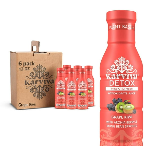 Karviva Organic Detox Juice Cleanse, Whole Plant Based, Low-Sugar, 6 Bottles, 12 fl oz, Grape Kiwi Aronia Berry Juice