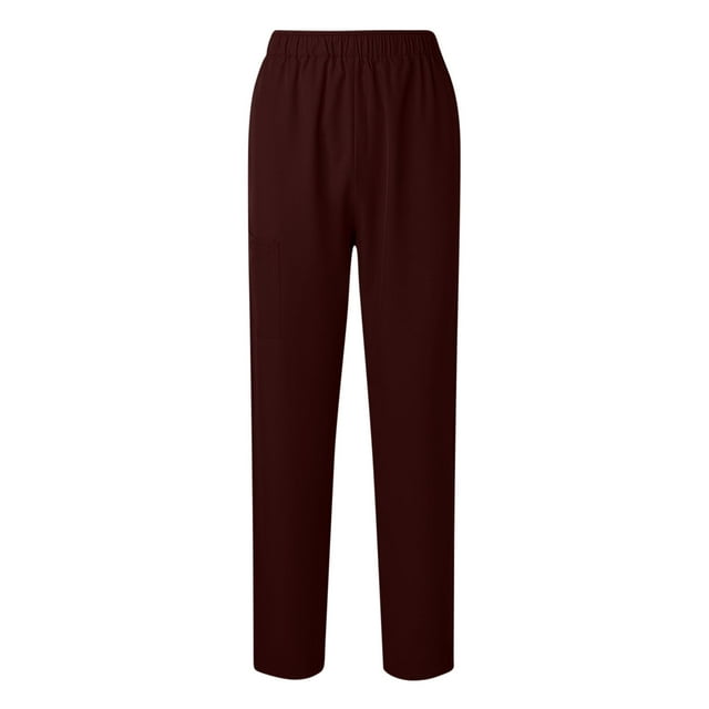 ohmzyzo Women's Stretch Scrub Pants Mid Rise Pull On Workwear Cargo Pocket Full Elastic Waist Medical Uniform Comfortable
