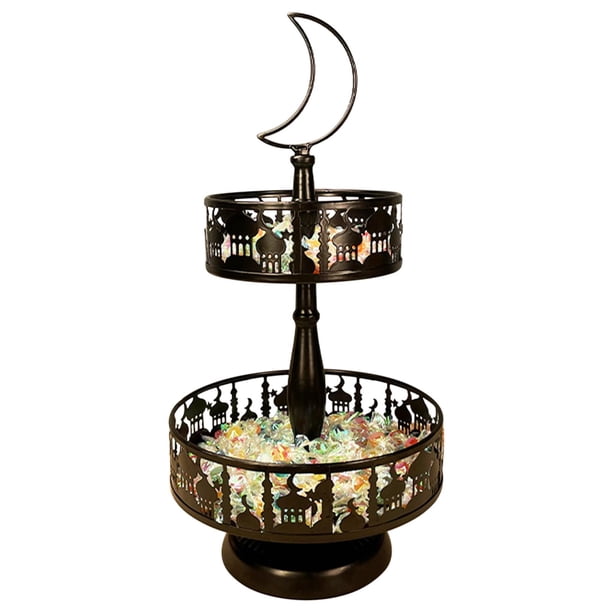 Soporte para tartas de dos capas, decoración para postres, dulces, expositor, castillo de Ramadán negro3