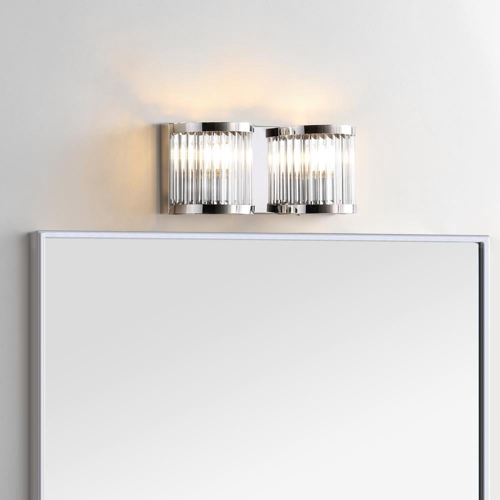 Safavieh Karter Modern Glam Two Light Wall Sconce, Chrome/Clear