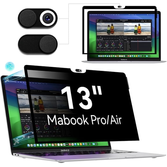 Privacy Screen MacBook Pro 13 Inch(2016-2022, M1, M2)/Air 13 in(2018-2021,M1),Easy On/Off Removable Anti Glare Blue Light Filter with Camera Cover,Anti Spy Laptop Screen Protector for Mac 13In