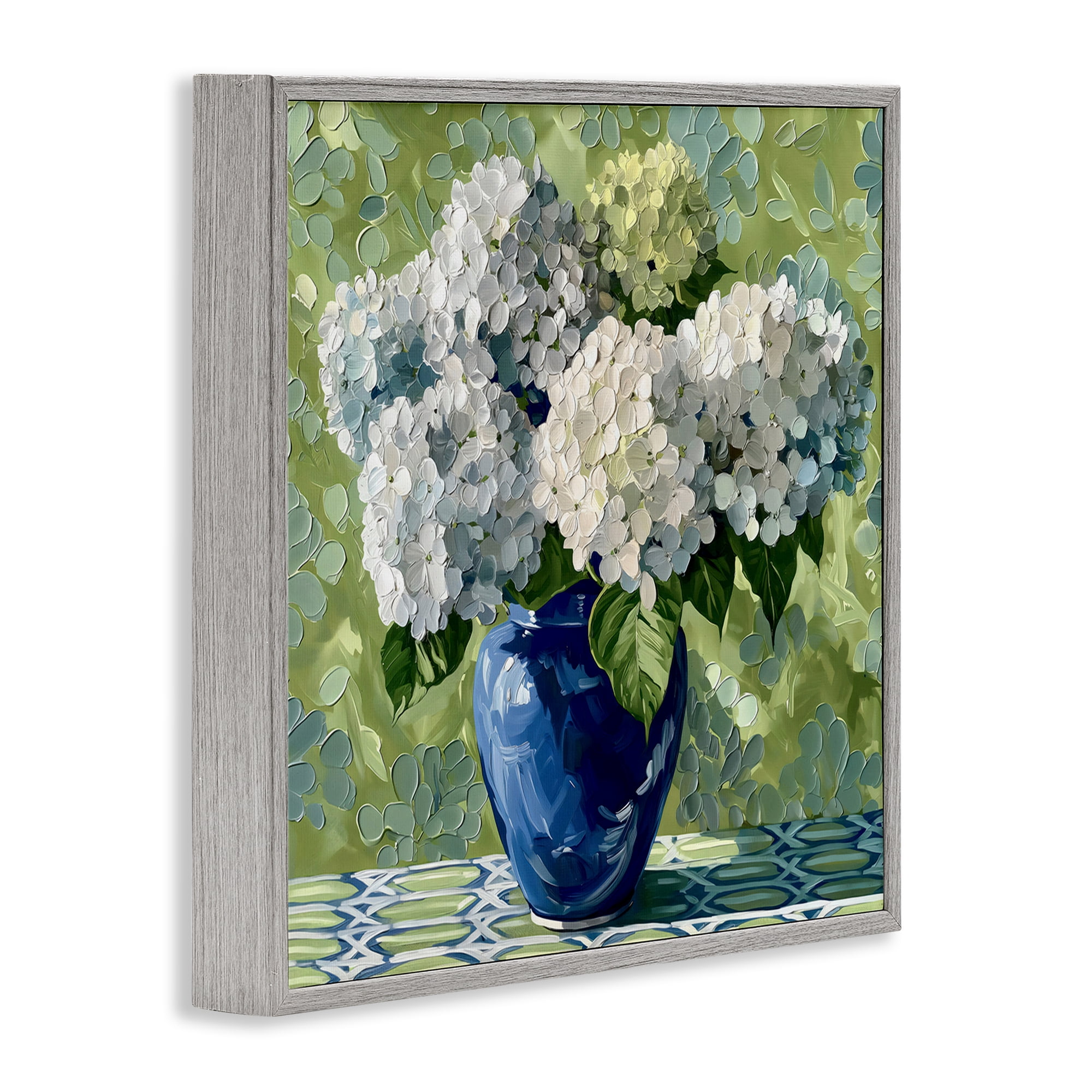 Stupell Industries White Hydrangeas in Blue Vase Gray Framed Giclee Art, design by Gina Kelly