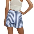 thumbnail image 4 of Women's High Waisted Drawstring Shorts with Pockets, Striped Rolled Hem Casual Summer Shorts, Loose Fit Elastic Waist Short Pants for Women Daily Wear 06-Sky Blue M, 4 of 4
