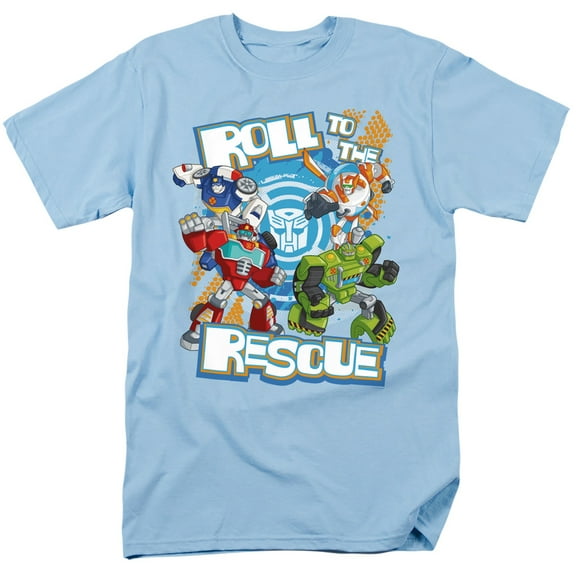 Transformers Roll To The Rescue S/S Adult 18/1 T-Shirt Light Blue